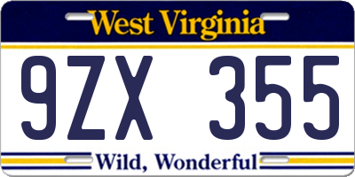 WV license plate 9ZX355