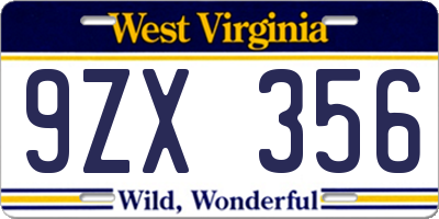 WV license plate 9ZX356