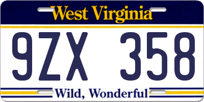 WV license plate 9ZX358