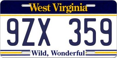 WV license plate 9ZX359