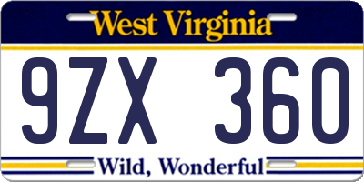 WV license plate 9ZX360