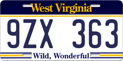 WV license plate 9ZX363