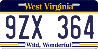 WV license plate 9ZX364