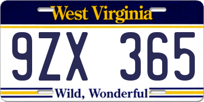 WV license plate 9ZX365
