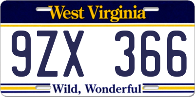 WV license plate 9ZX366