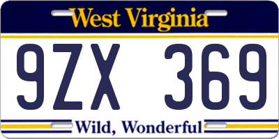 WV license plate 9ZX369