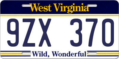 WV license plate 9ZX370