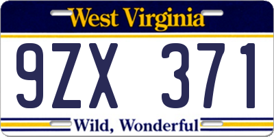 WV license plate 9ZX371