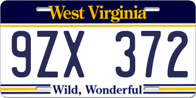 WV license plate 9ZX372