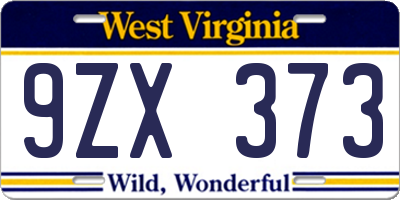 WV license plate 9ZX373
