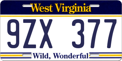 WV license plate 9ZX377