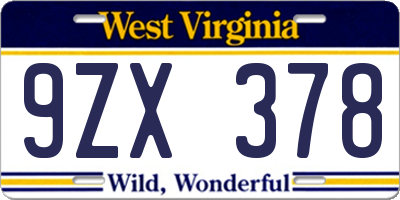 WV license plate 9ZX378