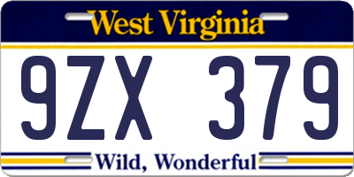 WV license plate 9ZX379