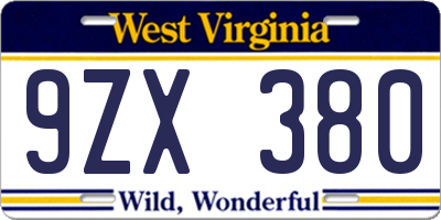 WV license plate 9ZX380
