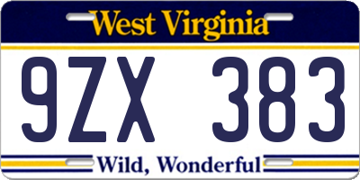 WV license plate 9ZX383