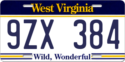 WV license plate 9ZX384