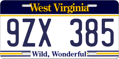 WV license plate 9ZX385