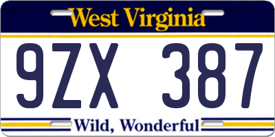 WV license plate 9ZX387