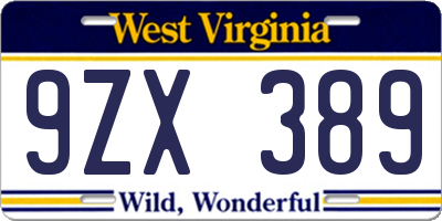 WV license plate 9ZX389