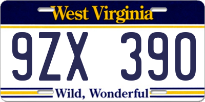 WV license plate 9ZX390