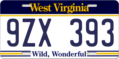 WV license plate 9ZX393