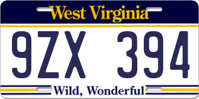 WV license plate 9ZX394