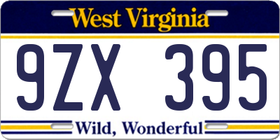 WV license plate 9ZX395