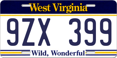 WV license plate 9ZX399
