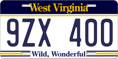 WV license plate 9ZX400