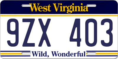 WV license plate 9ZX403