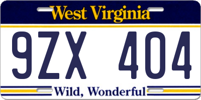 WV license plate 9ZX404