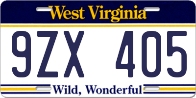 WV license plate 9ZX405