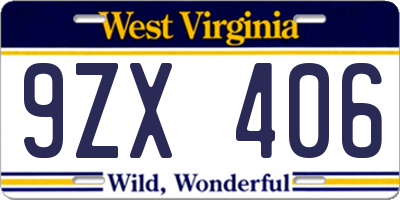 WV license plate 9ZX406