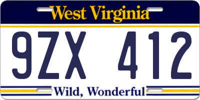 WV license plate 9ZX412