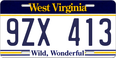 WV license plate 9ZX413