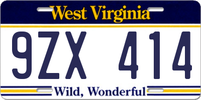 WV license plate 9ZX414