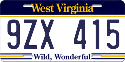 WV license plate 9ZX415
