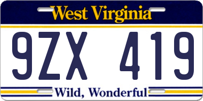 WV license plate 9ZX419