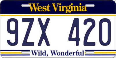 WV license plate 9ZX420