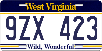 WV license plate 9ZX423