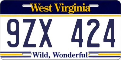 WV license plate 9ZX424