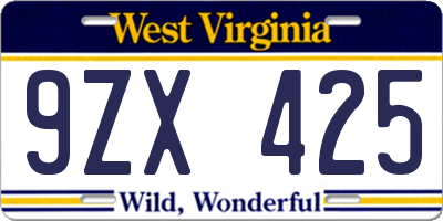 WV license plate 9ZX425