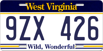 WV license plate 9ZX426