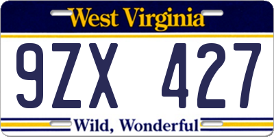 WV license plate 9ZX427