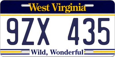 WV license plate 9ZX435