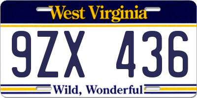 WV license plate 9ZX436
