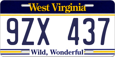 WV license plate 9ZX437