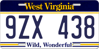 WV license plate 9ZX438