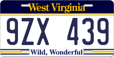 WV license plate 9ZX439