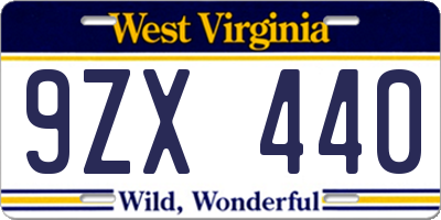 WV license plate 9ZX440
